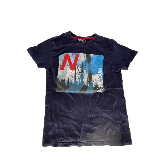Nautica Boys Navy Blue Graphic Short Sleeve T-Shirt Youth Size Small 8 - Picture 1 of 4